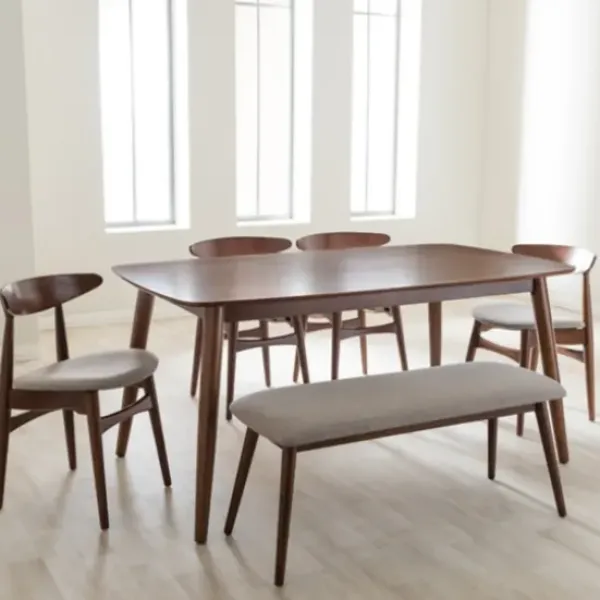 Dining Tables-Kirkland's Home Wood 6-Pc. Mid-Century Modern Dining Set Brown