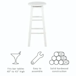 Bar Stools & Counter Height Stools-Kirkland's Home Wood Pub Classic Backless Bar Stool White