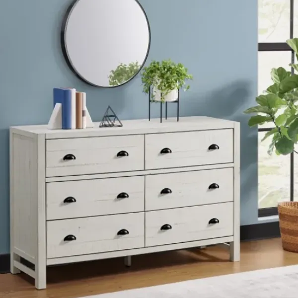 Dressers & Chests-Kirkland's Home Wood Rustic 6-Drawer Chest White