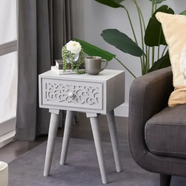 Accent & End Tables-Kirkland's Home Wood Scroll Drawer Accent Table Gray