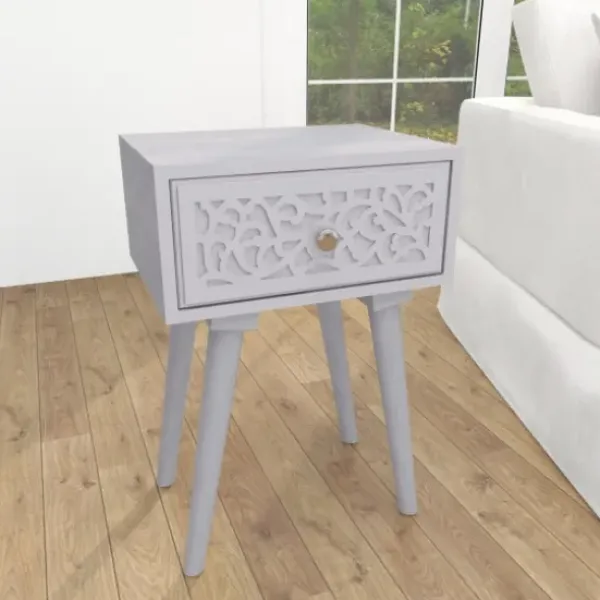 Accent & End Tables-Kirkland's Home Wood Scroll Drawer Accent Table Gray