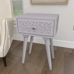 Accent & End Tables-Kirkland's Home Wood Scroll Drawer Accent Table Gray
