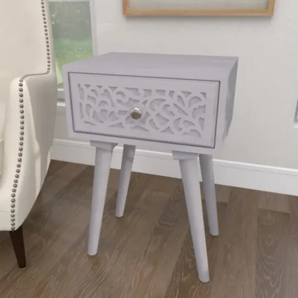 Accent & End Tables-Kirkland's Home Wood Scroll Drawer Accent Table Gray