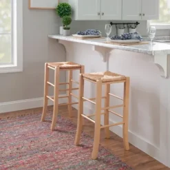 Bar Stools & Counter Height Stools-Kirkland's Home Wood Seagrass Backless 2-Pc. Bar Stool Set Tan