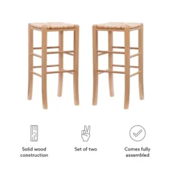 Bar Stools & Counter Height Stools-Kirkland's Home Wood Seagrass Backless 2-Pc. Bar Stool Set Tan