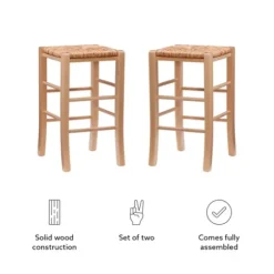 Bar Stools & Counter Height Stools-Kirkland's Home Wood Seagrass Backless 2-Pc. Counter Stool Set Tan