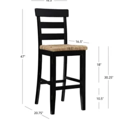 Bar Stools & Counter Height Stools-Kirkland's Home Wood Seagrass Seat Slat Back Bar Stool Black