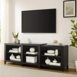 Tv Stands & Media Consoles-Kirkland's Home Wood 6-Shelf Media Cabinet Black