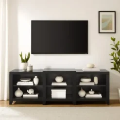 Tv Stands & Media Consoles-Kirkland's Home Wood 6-Shelf Media Cabinet Black