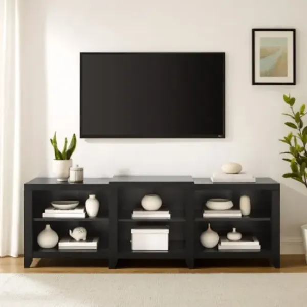 Tv Stands & Media Consoles-Kirkland's Home Wood 6-Shelf Media Cabinet Black