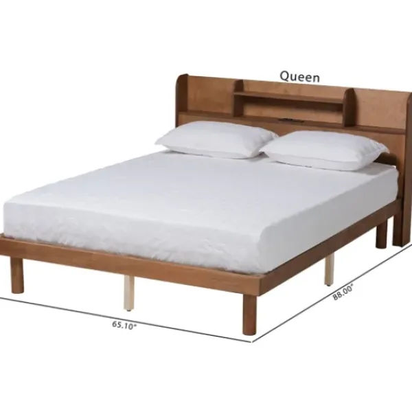 Beds & Headboards-Kirkland's Home Wood Shelves Queen Platform Bed Brown