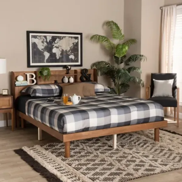 Beds & Headboards-Kirkland's Home Wood Shelves Queen Platform Bed Brown