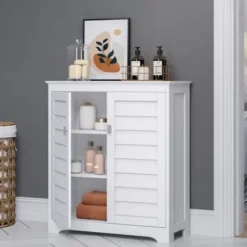 Bathroom Furniture-Kirkland's Home Wood Shutter 2-Door Cabinet White