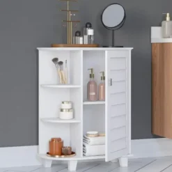 Bathroom Furniture-Kirkland's Home Wood Shutter Door Open Shelf Cabinet White