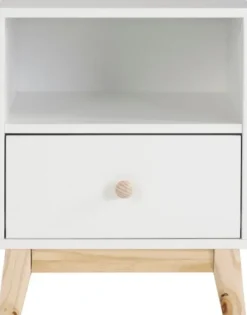 Nightstands-Kirkland's Home Wood Single Drawer Footed Nightstand White