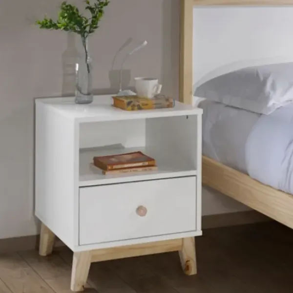 Nightstands-Kirkland's Home Wood Single Drawer Footed Nightstand White