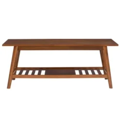 Coffee Tables-Kirkland's Home Wood Slatted Bottom Shelf Coffee Table Brown