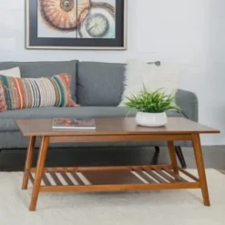 Coffee Tables-Kirkland's Home Wood Slatted Bottom Shelf Coffee Table Brown