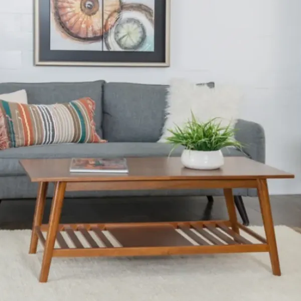 Coffee Tables-Kirkland's Home Wood Slatted Bottom Shelf Coffee Table Brown