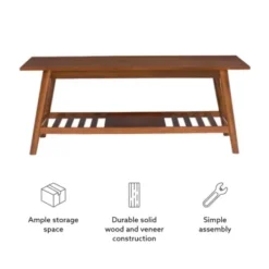 Coffee Tables-Kirkland's Home Wood Slatted Bottom Shelf Coffee Table Brown