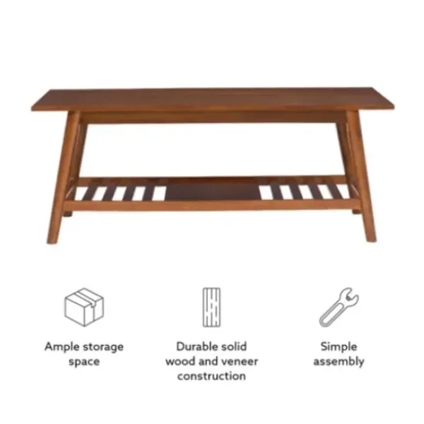 Coffee Tables-Kirkland's Home Wood Slatted Bottom Shelf Coffee Table Brown