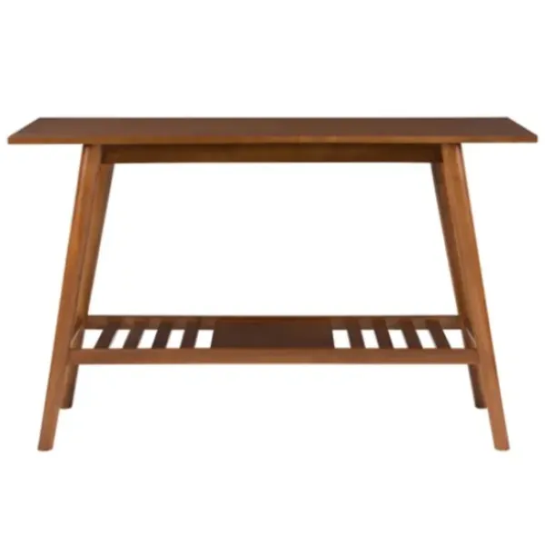 Console Tables-Kirkland's Home Wood Slatted Bottom Shelf Console Table Brown