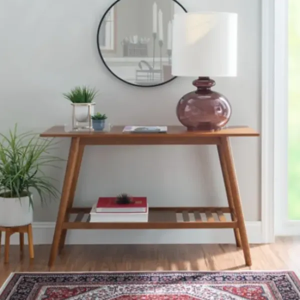 Console Tables-Kirkland's Home Wood Slatted Bottom Shelf Console Table Brown