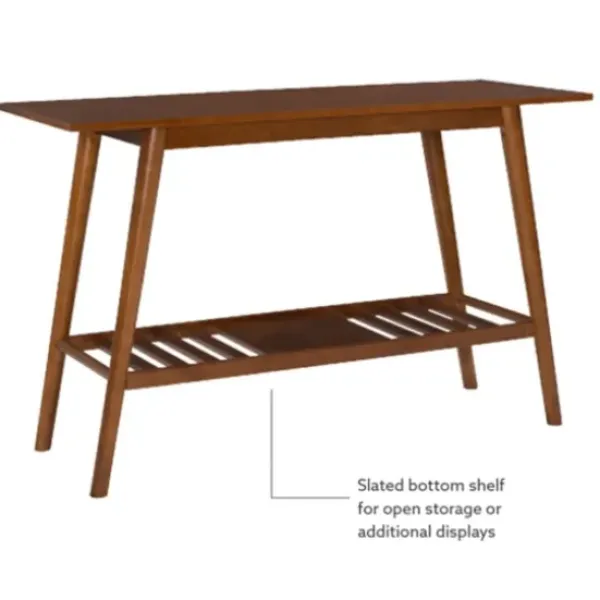 Console Tables-Kirkland's Home Wood Slatted Bottom Shelf Console Table Brown