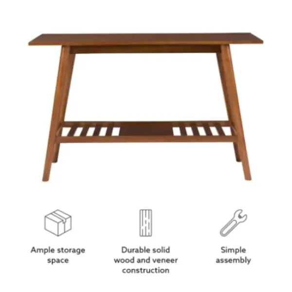 Console Tables-Kirkland's Home Wood Slatted Bottom Shelf Console Table Brown