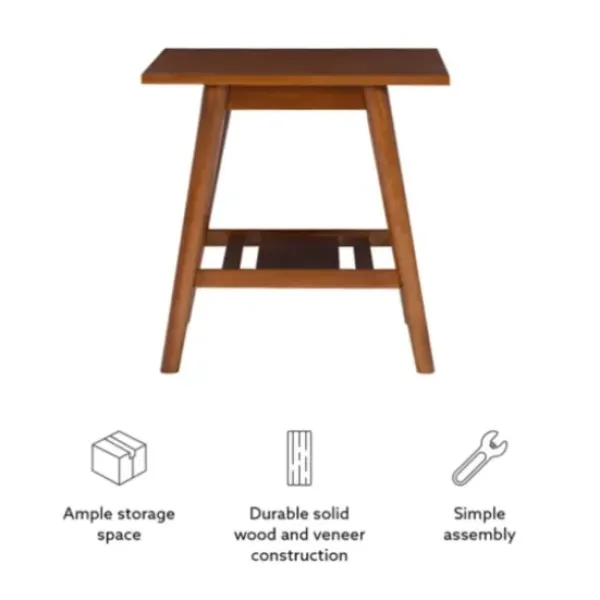 Accent & End Tables-Kirkland's Home Wood Slatted Bottom Shelf Side Table Brown