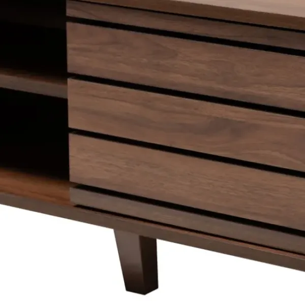 Tv Stands & Media Consoles-Kirkland's Home Wood Slatted Midcentury Tv Stand Brown