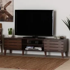 Tv Stands & Media Consoles-Kirkland's Home Wood Slatted Midcentury Tv Stand Brown
