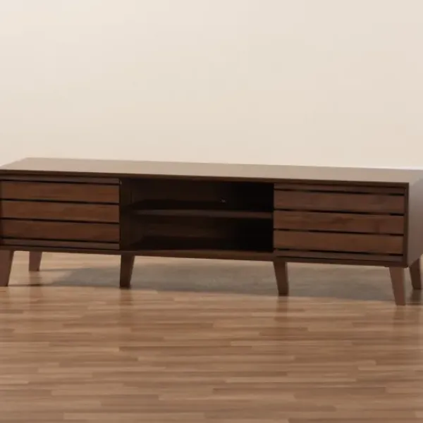 Tv Stands & Media Consoles-Kirkland's Home Wood Slatted Midcentury Tv Stand Brown