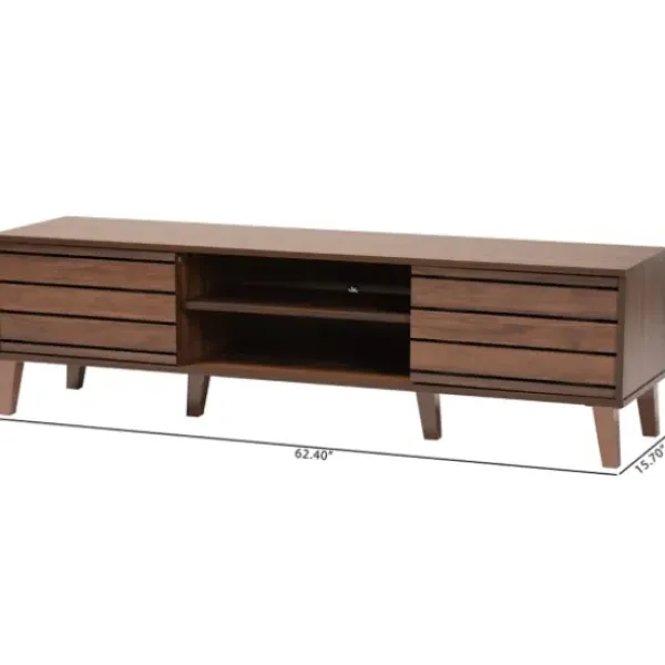 Tv Stands & Media Consoles-Kirkland's Home Wood Slatted Midcentury Tv Stand Brown
