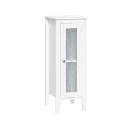 Bathroom Furniture-Kirkland's Home Wood Slim Single Glass Door Floor Cabinet White
