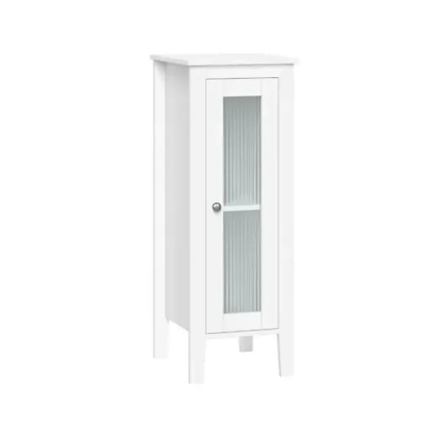 Bathroom Furniture-Kirkland's Home Wood Slim Single Glass Door Floor Cabinet White