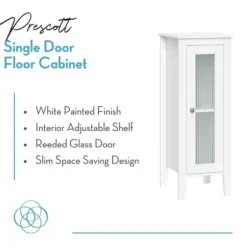 Bathroom Furniture-Kirkland's Home Wood Slim Single Glass Door Floor Cabinet White