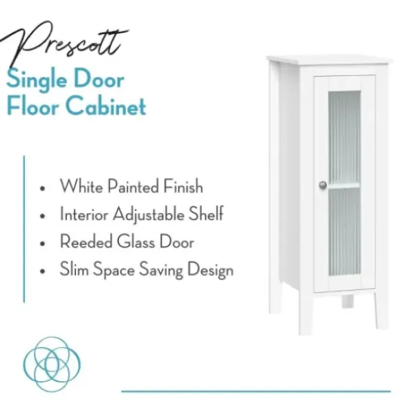 Bathroom Furniture-Kirkland's Home Wood Slim Single Glass Door Floor Cabinet White