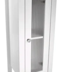 Bathroom Furniture-Kirkland's Home Wood Slim Single Glass Door Floor Cabinet White