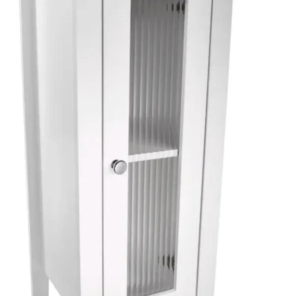 Bathroom Furniture-Kirkland's Home Wood Slim Single Glass Door Floor Cabinet White