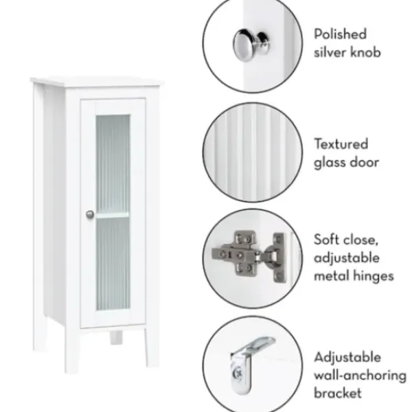 Bathroom Furniture-Kirkland's Home Wood Slim Single Glass Door Floor Cabinet White