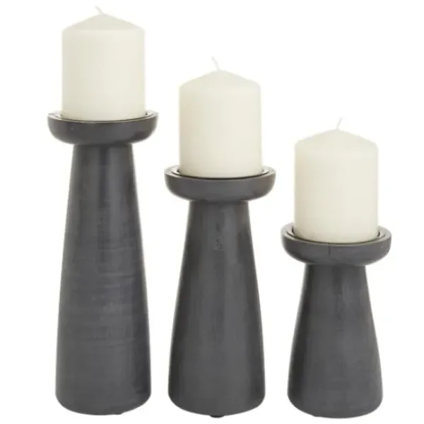 Candle Holders-Kirkland's Home Wood Tapered 3-Pc. Pillar Candle Holder Set Black