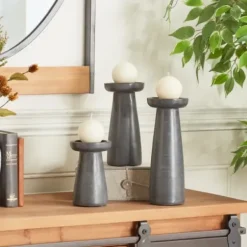 Candle Holders-Kirkland's Home Wood Tapered 3-Pc. Pillar Candle Holder Set Black