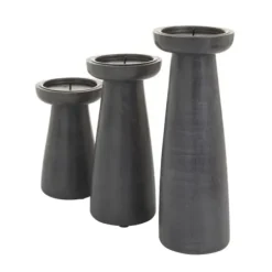 Candle Holders-Kirkland's Home Wood Tapered 3-Pc. Pillar Candle Holder Set Black