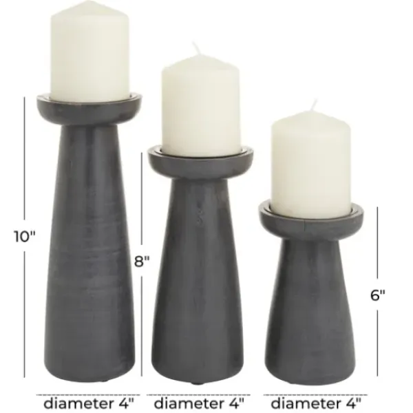 Candle Holders-Kirkland's Home Wood Tapered 3-Pc. Pillar Candle Holder Set Black