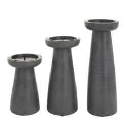 Candle Holders-Kirkland's Home Wood Tapered 3-Pc. Pillar Candle Holder Set Black