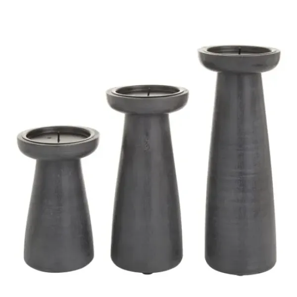 Candle Holders-Kirkland's Home Wood Tapered 3-Pc. Pillar Candle Holder Set Black
