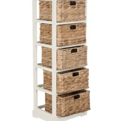 Bookshelves-Kirkland's Home Wood 5-Tier Basket Storage Shelf White