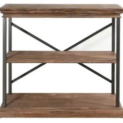 Office Furniture-Kirkland's Home Wood 3-Tier Bookshelf With Black Steel Frame