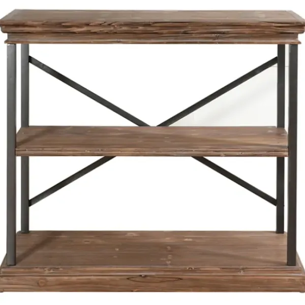 Office Furniture-Kirkland's Home Wood 3-Tier Bookshelf With Black Steel Frame